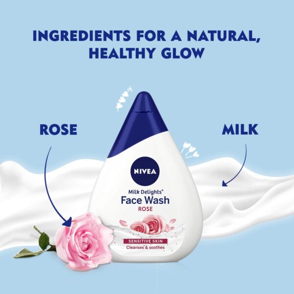 Nivea Face Wash Milk Delights Caring Rosewater (Sensitive Skin) (100ml) - Image 2