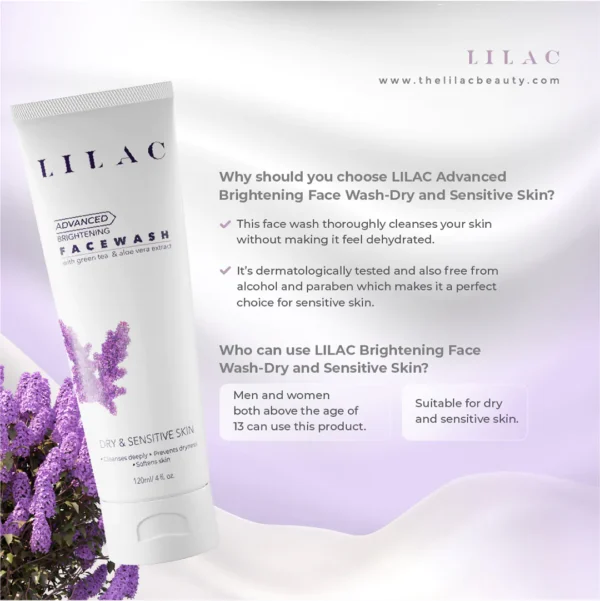 Lilac Advanced Brightening Face Wash Dry And Sensitive Skin (120ml) - Image 5