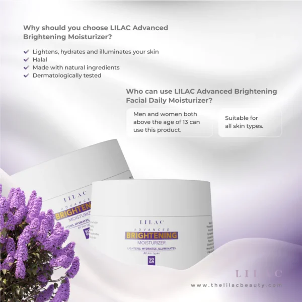 Lilac Advanced Brightening Moisturizer- All Skin Types (50gm) - Image 3