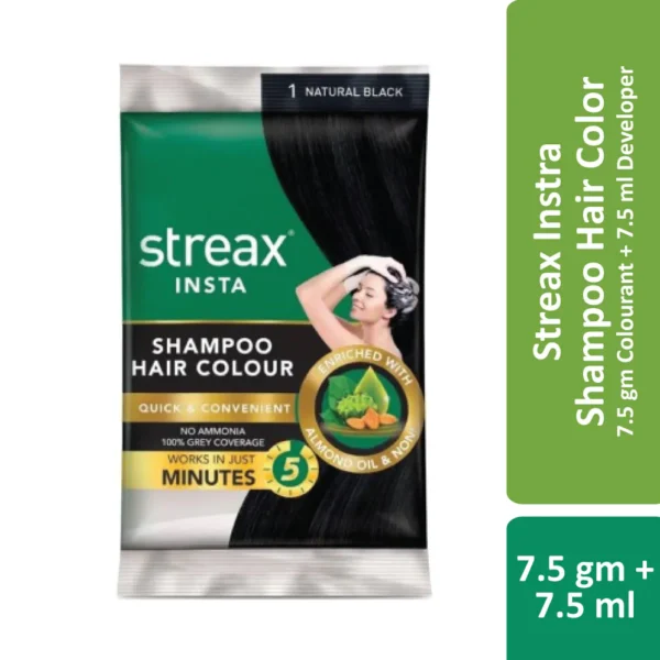 Streax Insta Shampoo Hair Color Natural Black (15ml)