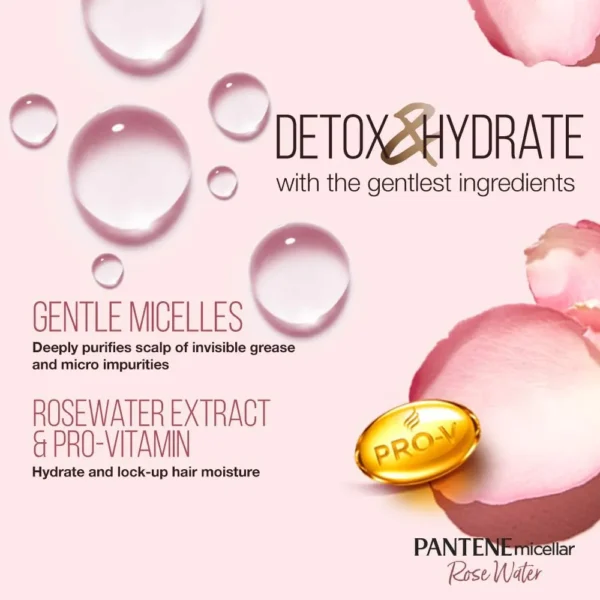 Pantene Micellar Detox & Hydrate Rose Water Extract Scalp Shampoo (530ml) - Image 5