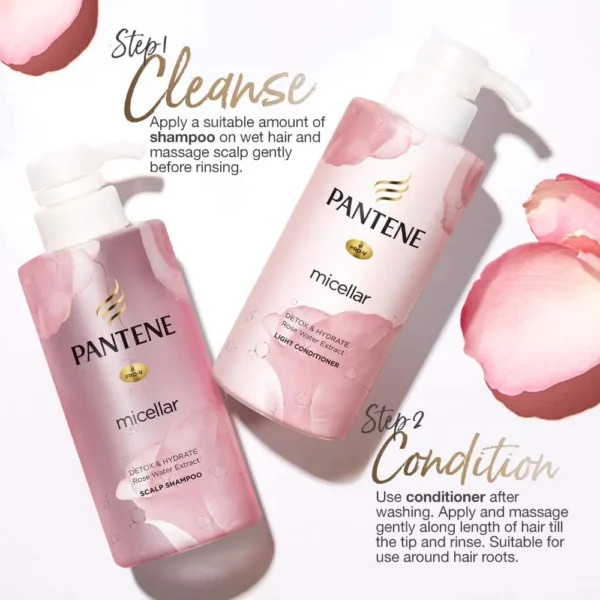 Pantene Micellar Detox & Hydrate Rose Water Extract Scalp Shampoo (530ml) - Image 6