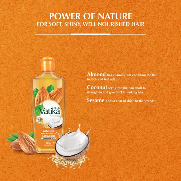 Vatika Softness And Shine Naturals Almond Enriched Hair Oil With Coconut Sesame (200ml) - Image 4