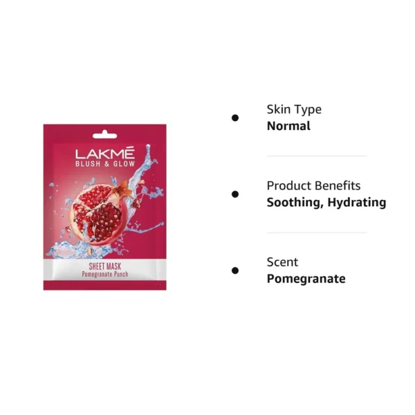 Lakme Blush And Glow Sheet Mask Pomegranate Punch (25ml) - Image 3