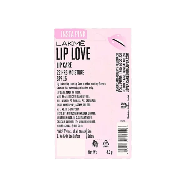 Lakme Lip Love Chapstick Insta Pink SPF 15 (4.5gm) - Image 4