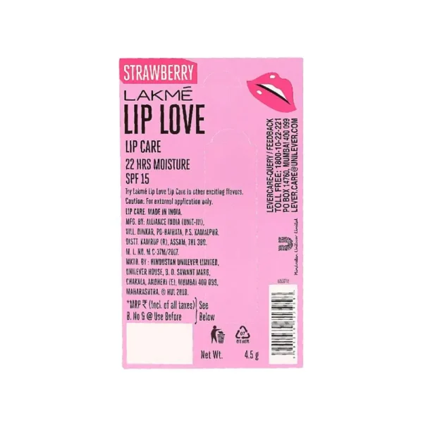 Lakme Lip Love Chapstick Strawberry SPF 15 (4.5gm) - Image 6