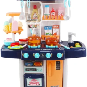 ‘My Little Chef’ Miniature Kitchen Play Set with 34 Accessories, Induction Hob, Water, Light and Sound Features (BLUE)