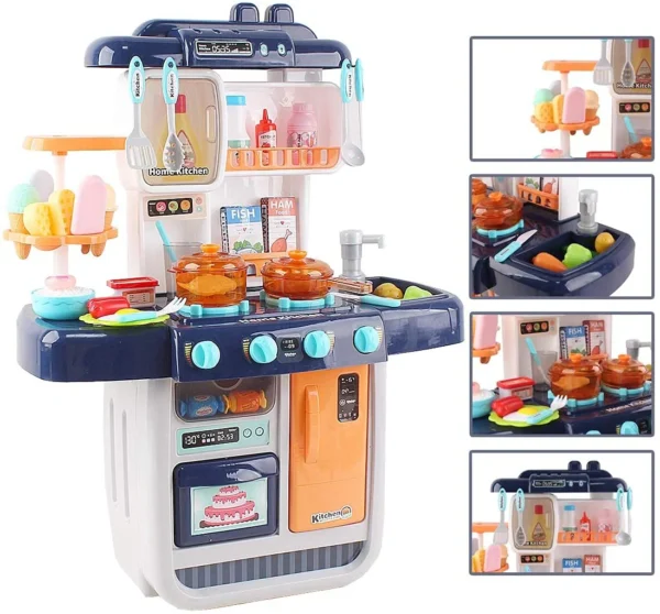 ‘My Little Chef’ Miniature Kitchen Play Set with 34 Accessories, Induction Hob, Water, Light and Sound Features (BLUE) - Image 4