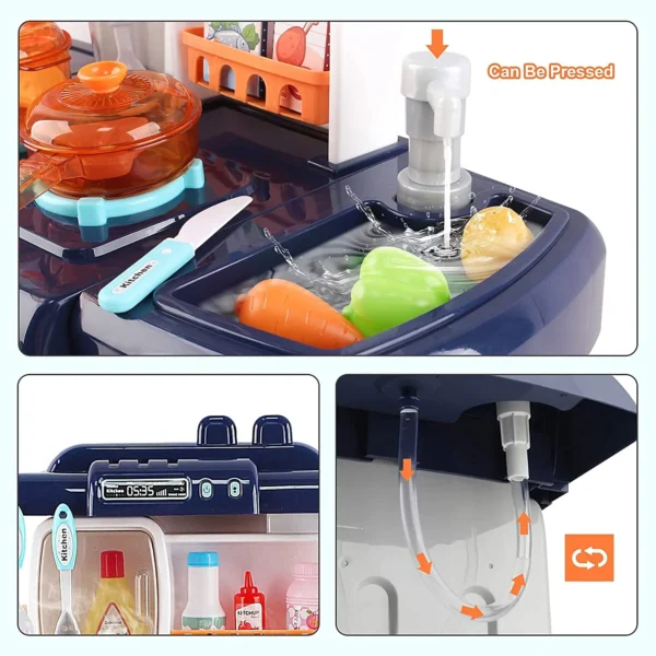 ‘My Little Chef’ Miniature Kitchen Play Set with 34 Accessories, Induction Hob, Water, Light and Sound Features (BLUE) - Image 6