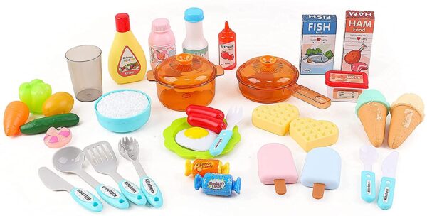 ‘My Little Chef’ Miniature Kitchen Play Set with 34 Accessories, Induction Hob, Water, Light and Sound Features (BLUE) - Image 8
