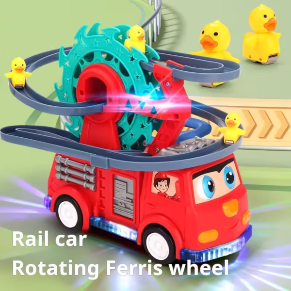 Universal Kids Electric Fire Truck Duck Slide Track Ferris Wheel Fire Truck with Lights and Music Toy Car - Image 3