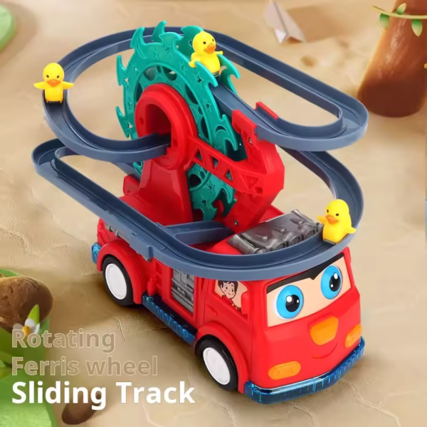 Universal Kids Electric Fire Truck Duck Slide Track Ferris Wheel Fire Truck with Lights and Music Toy Car - Image 5
