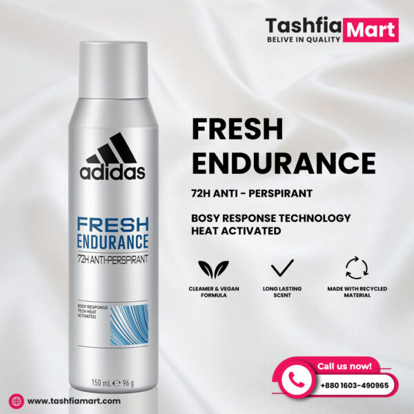 Adidas Fresh Endurance 48H Anti-Perspirant Men Deo Spray 150ml - Image 2
