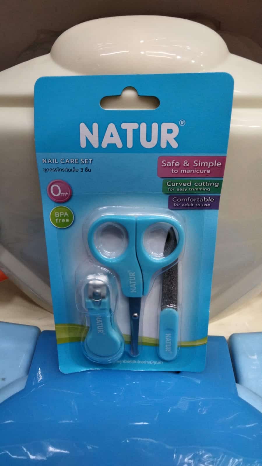 NATUR nail care set with scissors, nail clipper, and file, suitable for safe manicure and trimming.
